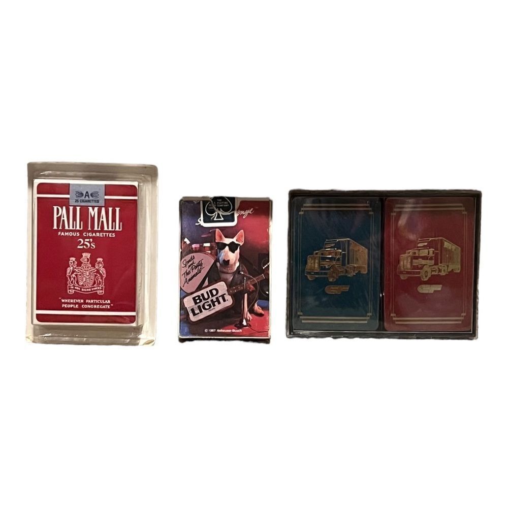 Lot of Four Sets of Playing Cards Vintage Pall Mall Bud Light Spud Mackenzie